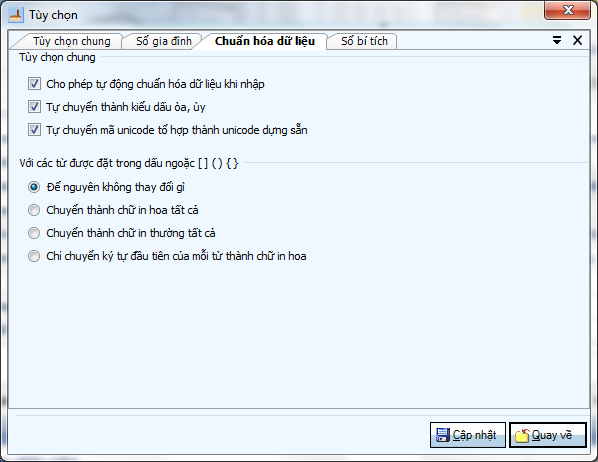 Các tùy chọn