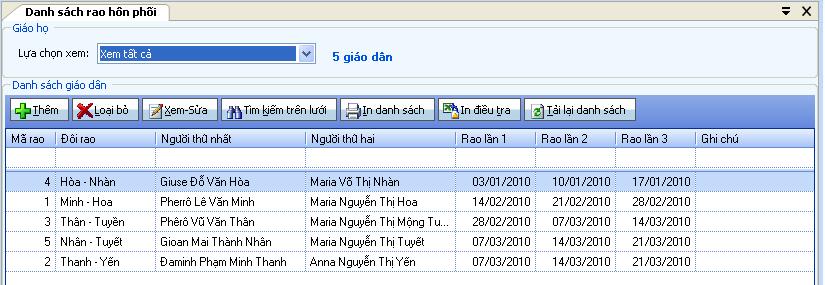 Lập danh sách rao hôn phối