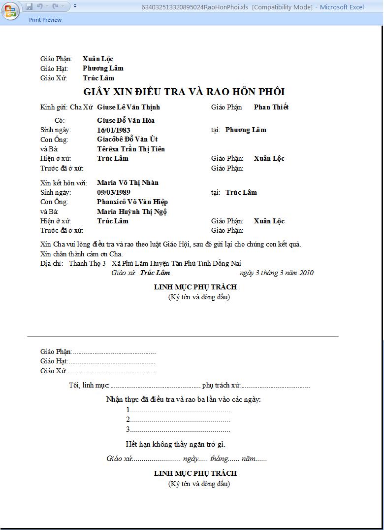Lập danh sách rao hôn phối
