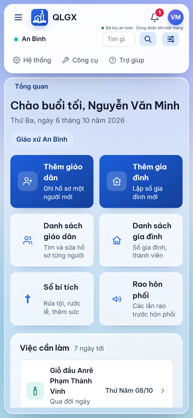 Màn hình Tổng quan của bản web trên điện thoại.